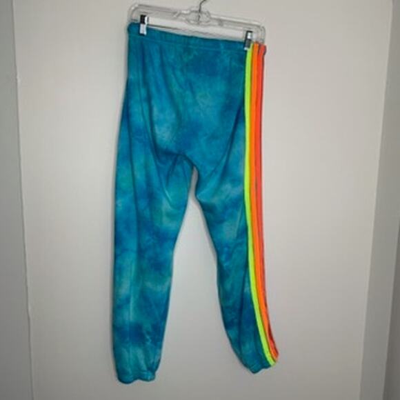 Aviator Nation Blue Tie Dye Sweatpants Neon Stripe Womens Medium - Picture 9 of 9